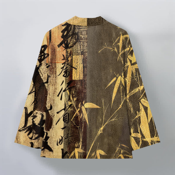 Buddha Stones Kimono aus Baumwolle mit Zen-Kalligrafie und Bambusmuster, offener Vorderseite, für Herren - image 8
