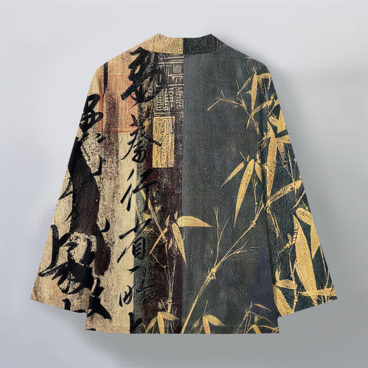Buddha Stones Kimono aus Baumwolle mit Zen-Kalligrafie und Bambusmuster, offener Vorderseite, für Herren - image 11