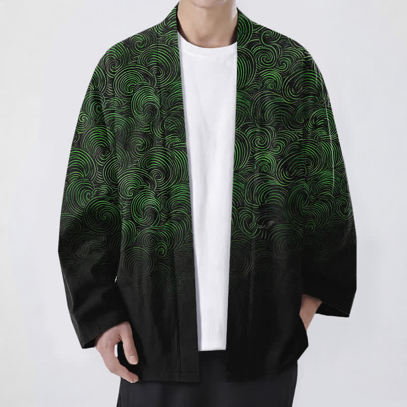 Buddha Stones Kimono für Herren mit offenem Vorderteil und wirbelartigem Farbverlauf aus Baumwolle - Dunkelgrün - US/UK/AU48, EU58 (4XL) - image 0