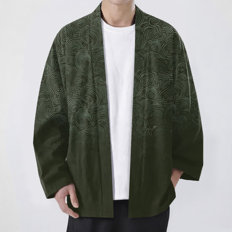 Buddha Stones Kimono für Herren mit offenem Vorderteil und wirbelartigem Farbverlauf aus Baumwolle - Dunkelolivgrün - US/UK/AU48, EU58 (4XL) - image 6