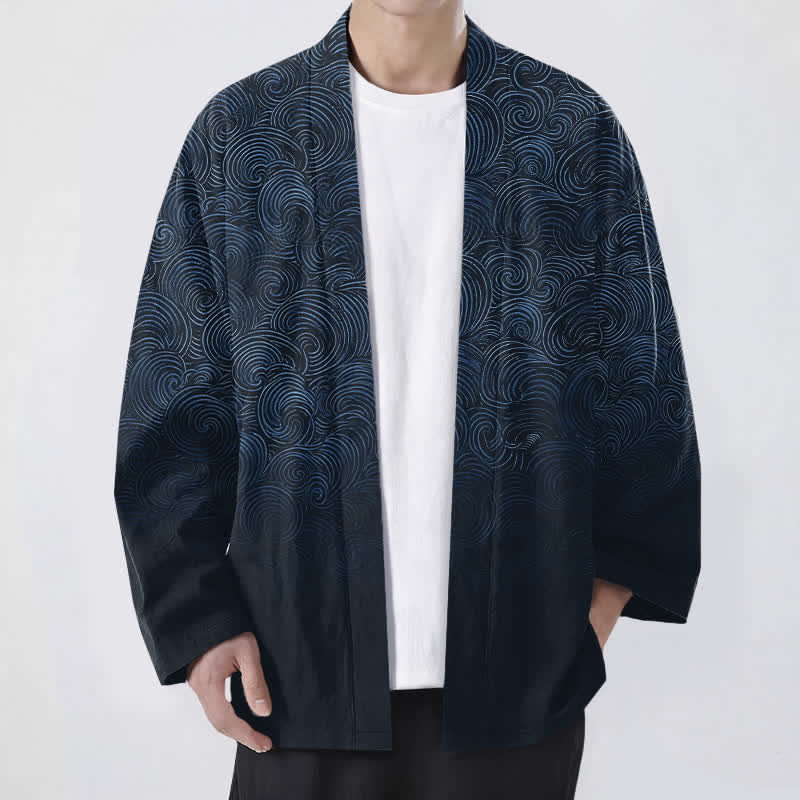 Buddha Stones Kimono für Herren mit offenem Vorderteil und wirbelartigem Farbverlauf aus Baumwolle - Marine - US/UK/AU48, EU58 (4XL) - image 9