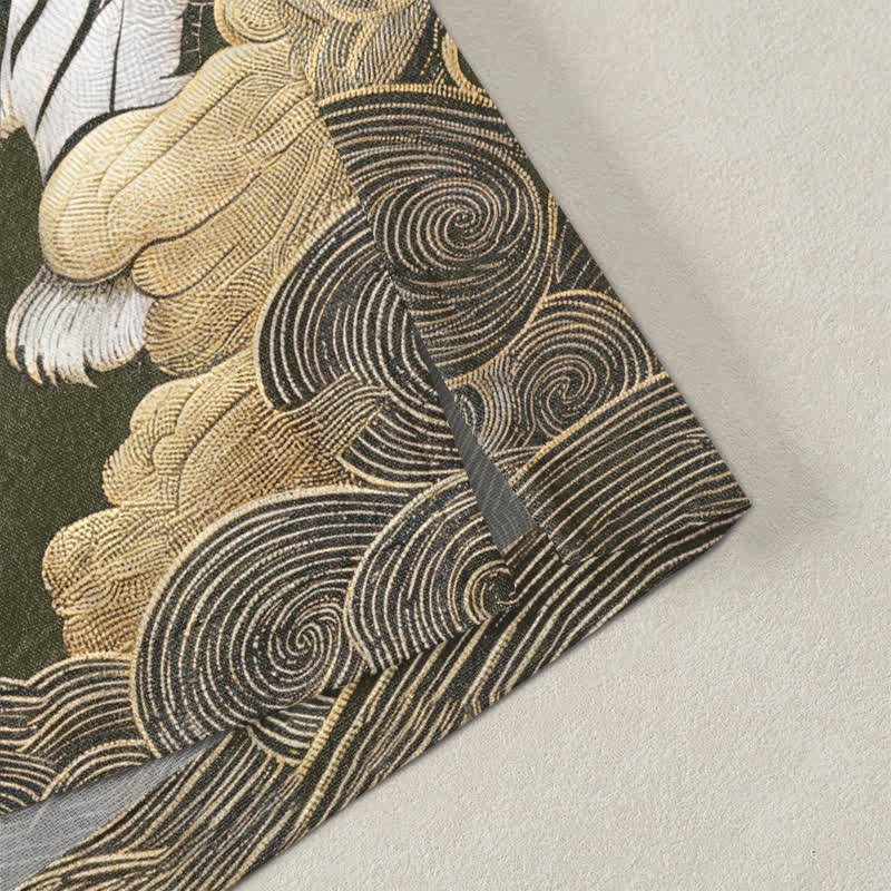 Buddha Stones Weißer Baumwollkimono mit Tigerwolken- und Kiefernmuster, offener Vorderteil - image 4