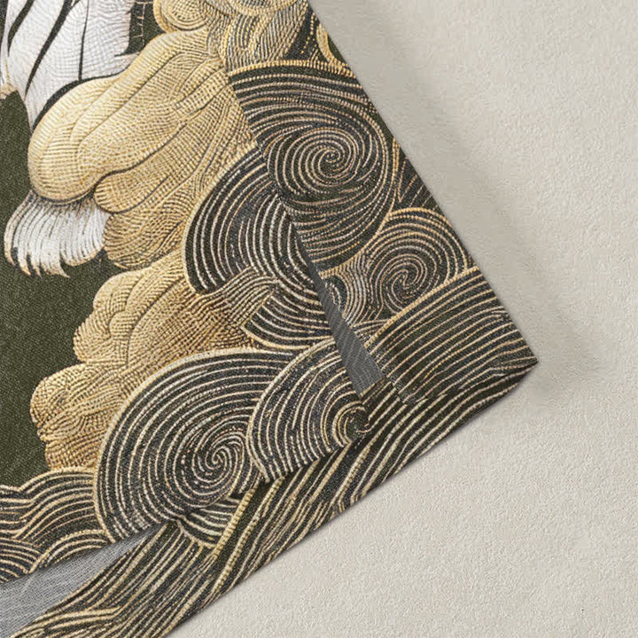 Buddha Stones Weißer Baumwollkimono mit Tigerwolken- und Kiefernmuster, offener Vorderteil - image 4