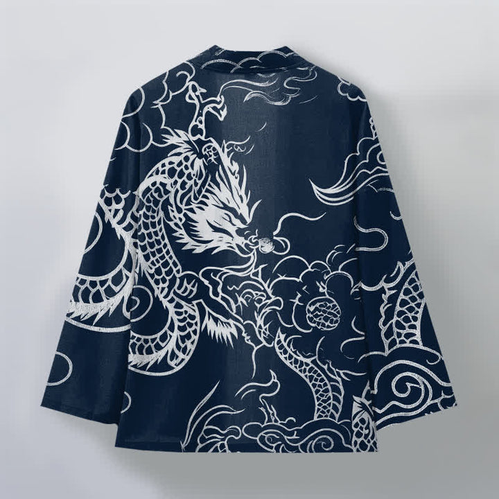 Buddha Stones Kimono aus Baumwolle mit traditionellem Drachen- und Wolkenmuster, offener Vorderseite, für Herren - image 2