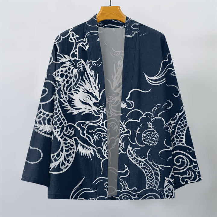 Buddha Stones Kimono aus Baumwolle mit traditionellem Drachen- und Wolkenmuster, offener Vorderseite, für Herren - image 1