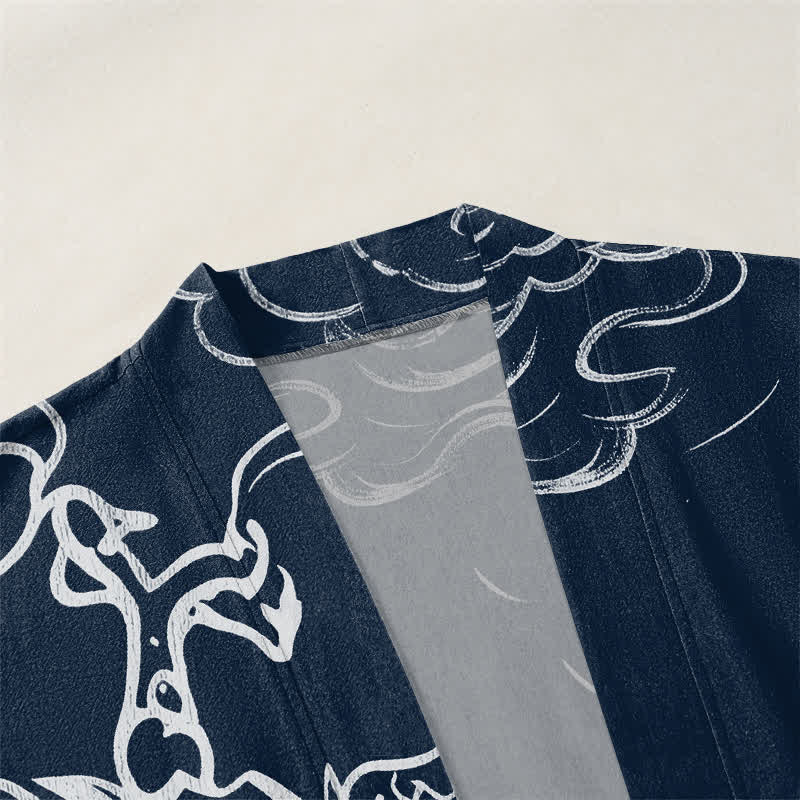 Buddha Stones Kimono aus Baumwolle mit traditionellem Drachen- und Wolkenmuster, offener Vorderseite, für Herren - image 3