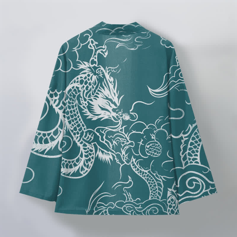 Buddha Stones Kimono aus Baumwolle mit traditionellem Drachen- und Wolkenmuster, offener Vorderseite, für Herren - image 8