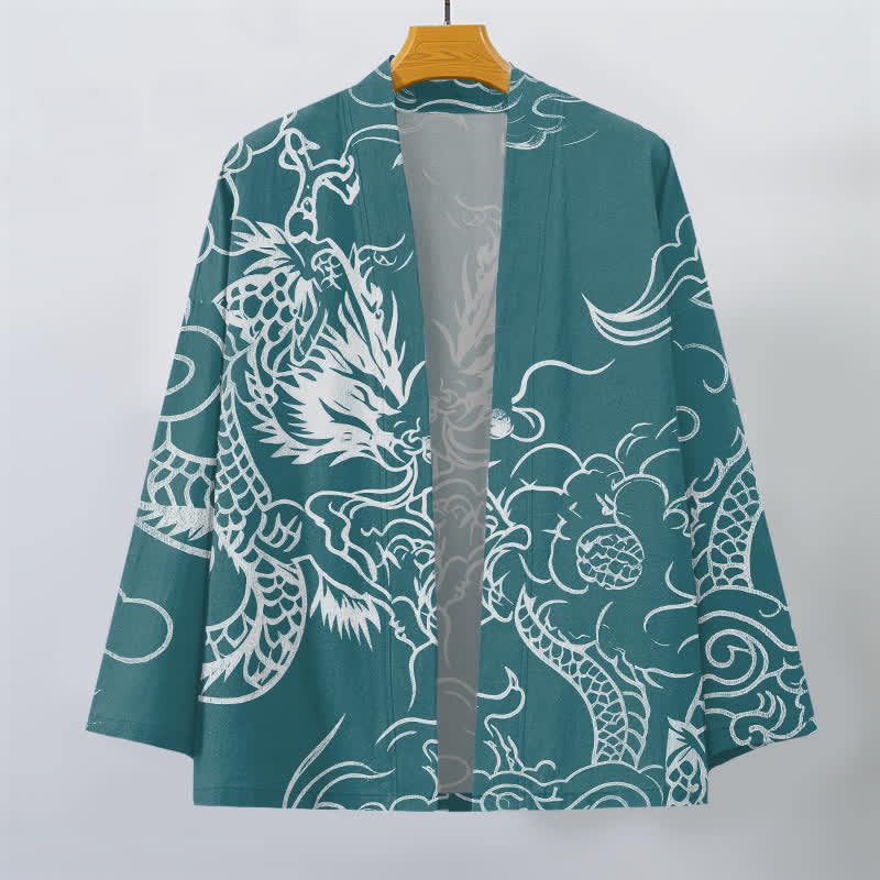 Buddha Stones Kimono aus Baumwolle mit traditionellem Drachen- und Wolkenmuster, offener Vorderseite, für Herren - image 7