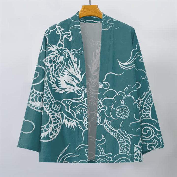 Buddha Stones Kimono aus Baumwolle mit traditionellem Drachen- und Wolkenmuster, offener Vorderseite, für Herren - image 7