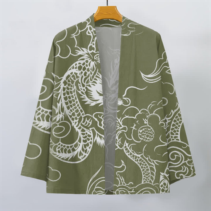 Buddha Stones Kimono aus Baumwolle mit traditionellem Drachen- und Wolkenmuster, offener Vorderseite, für Herren - image 10