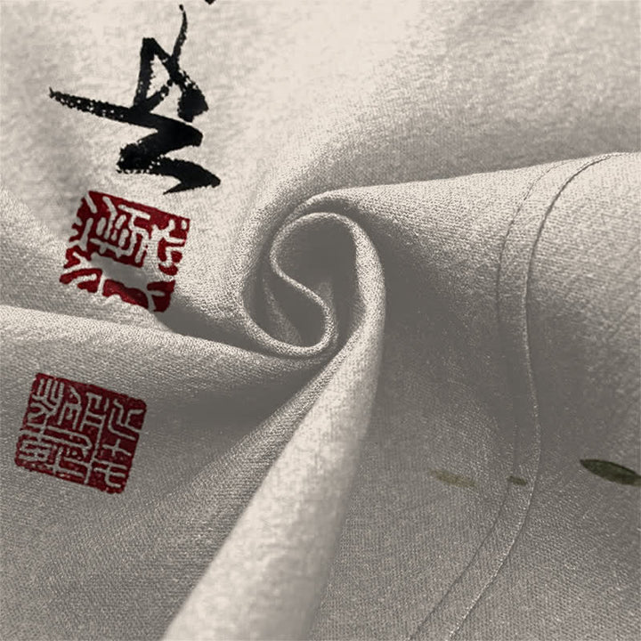 Buddha Stones Kimono für Herren aus Baumwolle mit rotem und schwarzem Koi-Lotus-Muster und offener Vorderseite - image 5