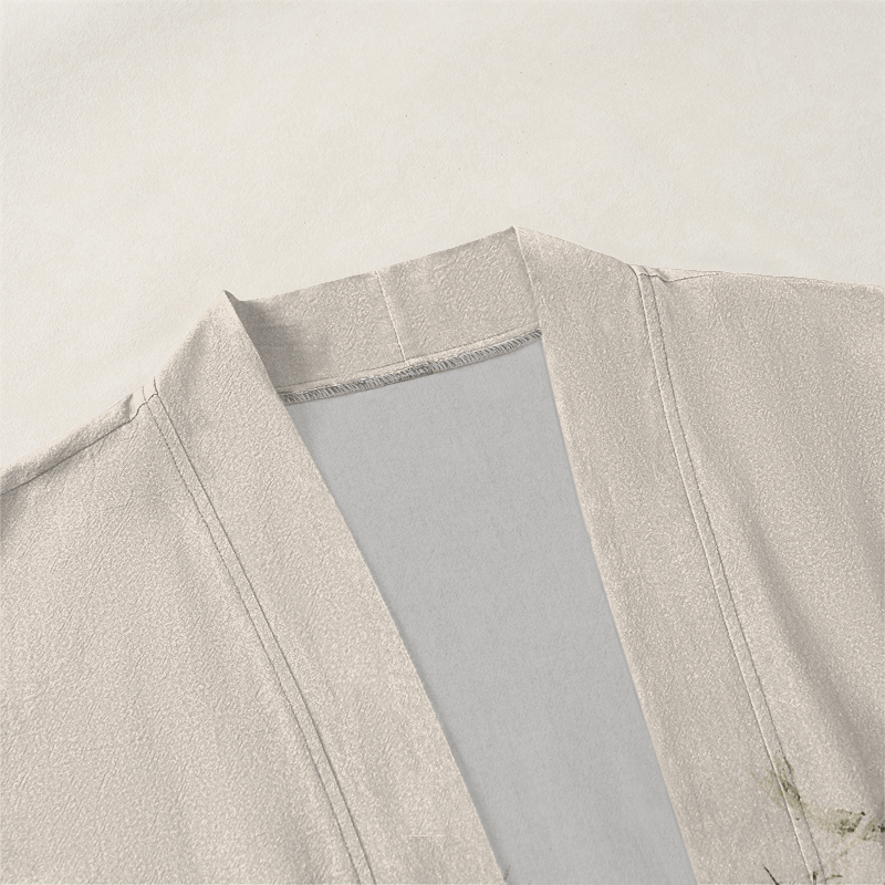 Buddha Stones Kimono für Herren aus Baumwolle mit rotem und schwarzem Koi-Lotus-Muster und offener Vorderseite - image 3
