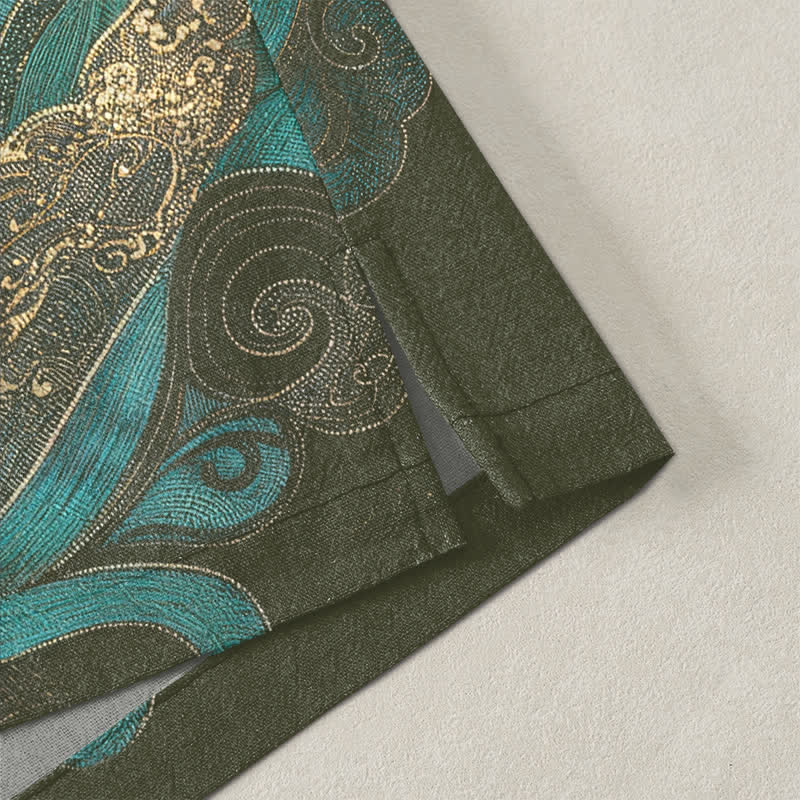 Buddha Stones Kimono aus Baumwolle mit goldenem Kranich- und Wolkenmuster, offener Vorderseite, für Herren - image 4