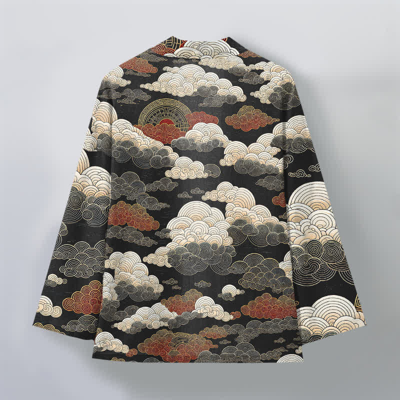 Buddha Stones Kimono für Herren aus Baumwolle mit glückverheißendem Wolkenmuster und offener Vorderseite - image 2