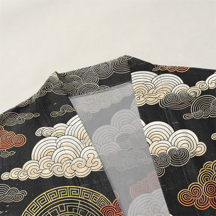 Buddha Stones Kimono für Herren aus Baumwolle mit glückverheißendem Wolkenmuster und offener Vorderseite - image 3