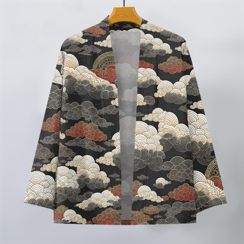 Buddha Stones Kimono für Herren aus Baumwolle mit glückverheißendem Wolkenmuster und offener Vorderseite - image 1