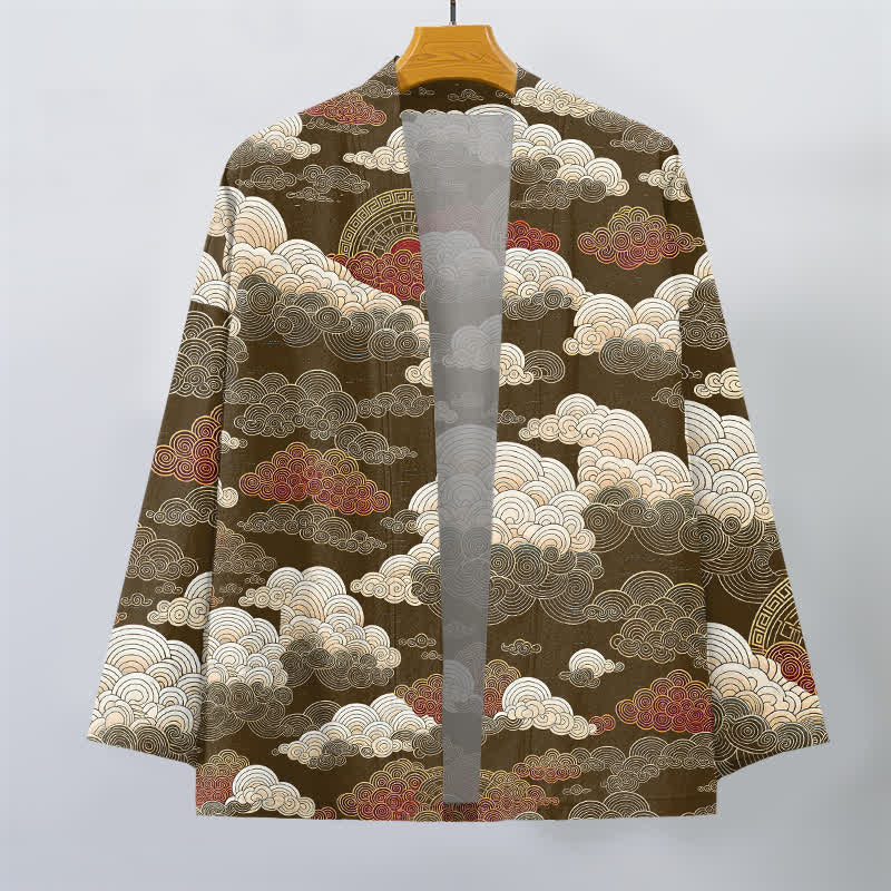 Buddha Stones Kimono für Herren aus Baumwolle mit glückverheißendem Wolkenmuster und offener Vorderseite - image 7