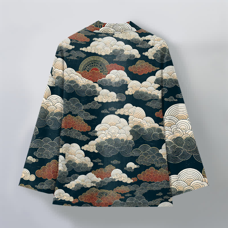 Buddha Stones Kimono für Herren aus Baumwolle mit glückverheißendem Wolkenmuster und offener Vorderseite - image 11