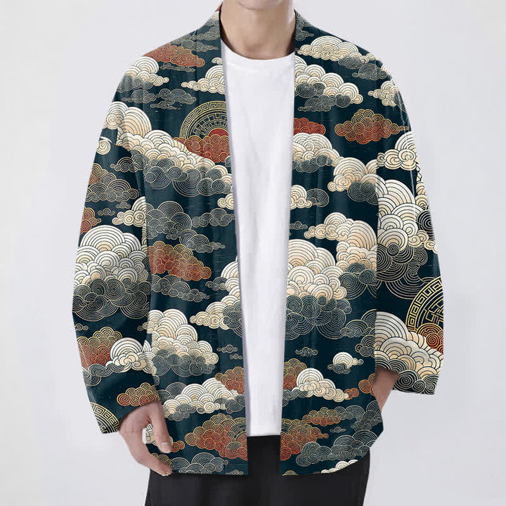 Buddha Stones Kimono für Herren aus Baumwolle mit glückverheißendem Wolkenmuster und offener Vorderseite - Marine - US/UK/AU48, EU58 (4XL) - image 9