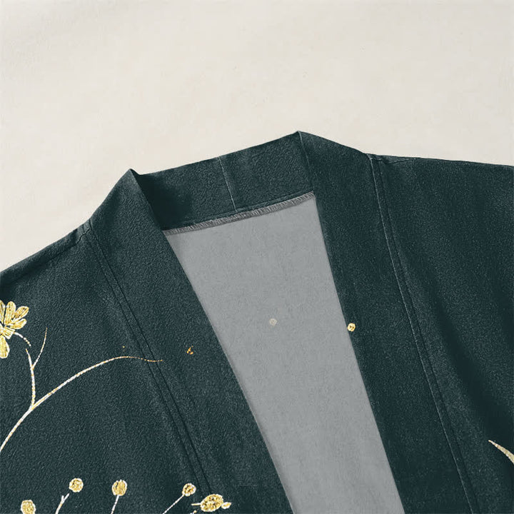 Buddha Stones Kimono für Herren aus Baumwolle mit offenem Vorderteil und floralem Drachenmuster. - image 3