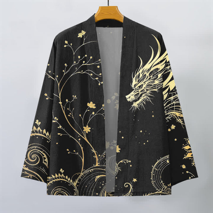 Buddha Stones Kimono für Herren aus Baumwolle mit offenem Vorderteil und floralem Drachenmuster. - image 10