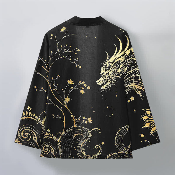 Buddha Stones Kimono für Herren aus Baumwolle mit offenem Vorderteil und floralem Drachenmuster. - image 11