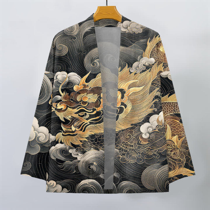 Buddha Stones Kimono aus Baumwolle mit Drachen-, Wolken- und Meeresmuster, offener Vorderseite, für Herren - image 1