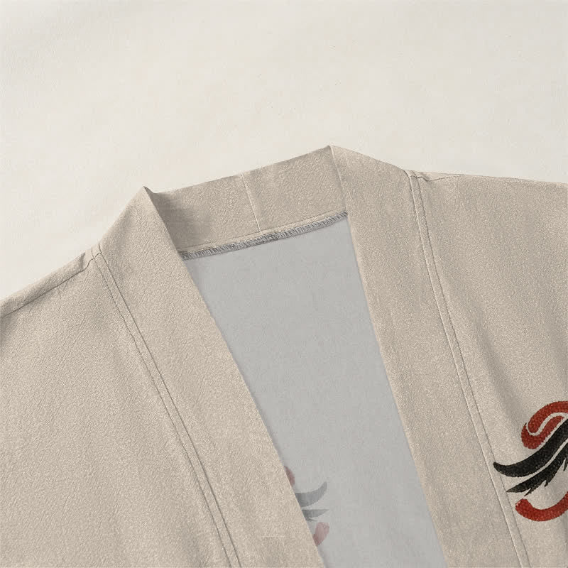 Buddha Stones Kimono aus Baumwolle mit schwarzem und rotem Drachenmuster und offener Vorderseite für Herren - image 3