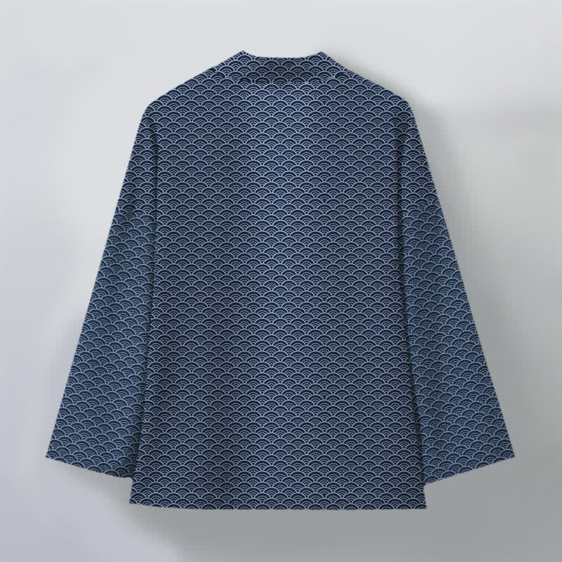 Buddha Stones Kimono aus Baumwolle mit japanischem Meereswellenmuster und offener Vorderseite für Herren - image 2