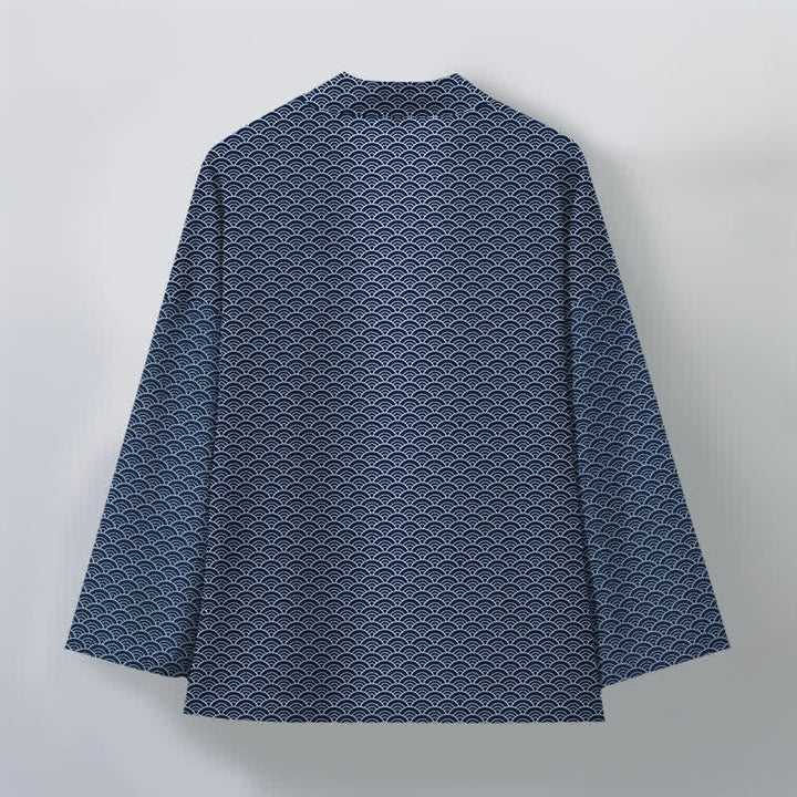 Buddha Stones Kimono aus Baumwolle mit japanischem Meereswellenmuster und offener Vorderseite für Herren - image 2
