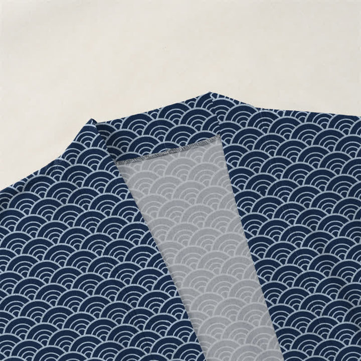 Buddha Stones Kimono aus Baumwolle mit japanischem Meereswellenmuster und offener Vorderseite für Herren - image 3