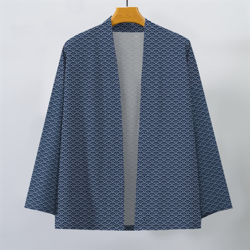 Buddha Stones Kimono aus Baumwolle mit japanischem Meereswellenmuster und offener Vorderseite für Herren - image 1