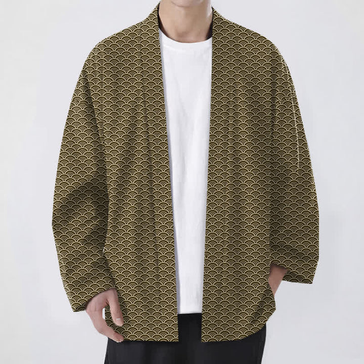 Buddha Stones Kimono aus Baumwolle mit japanischem Meereswellenmuster und offener Vorderseite für Herren - Dunkelgoldenrod - US/UK/AU48, EU58 (4XL) - image 6