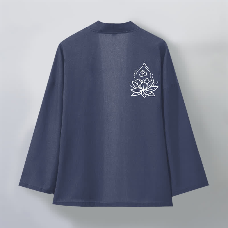 Buddha Stones Herren-Kimono aus Baumwolle mit Lotus-Om-Muster und offener Vorderseite - image 2