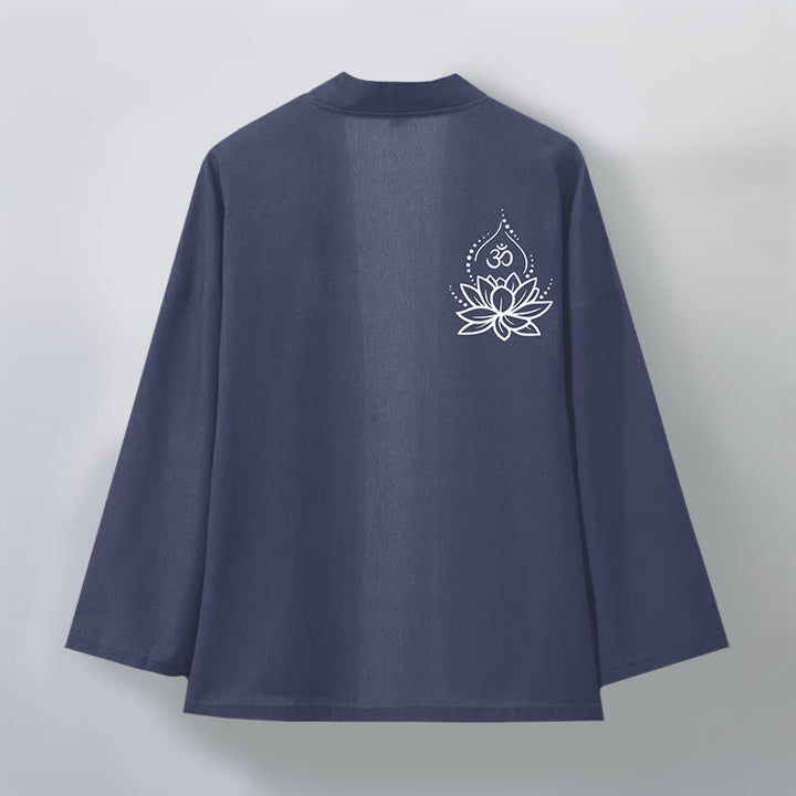 Buddha Stones Herren-Kimono aus Baumwolle mit Lotus-Om-Muster und offener Vorderseite - image 2