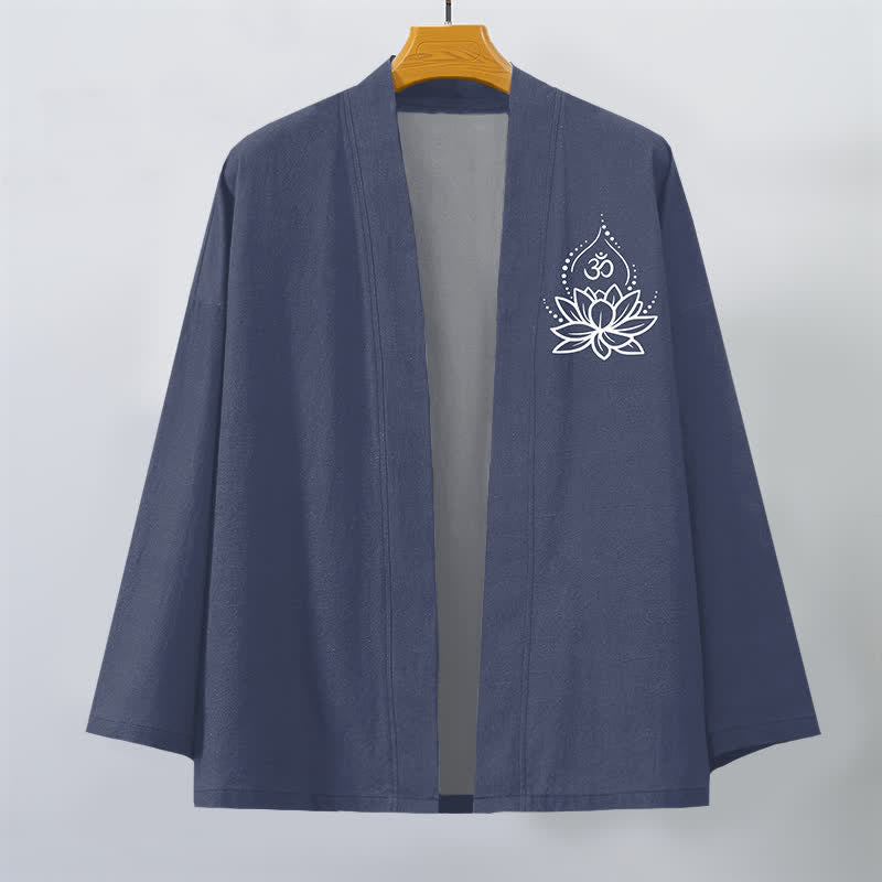 Buddha Stones Herren-Kimono aus Baumwolle mit Lotus-Om-Muster und offener Vorderseite - image 1