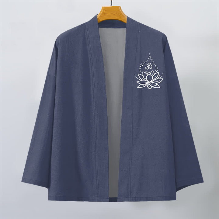 Buddha Stones Herren-Kimono aus Baumwolle mit Lotus-Om-Muster und offener Vorderseite - image 1