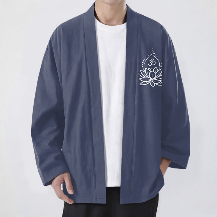 Buddha Stones Herren-Kimono aus Baumwolle mit Lotus-Om-Muster und offener Vorderseite - Schiefergrau - US/UK/AU48, EU58 (4XL) - image 0
