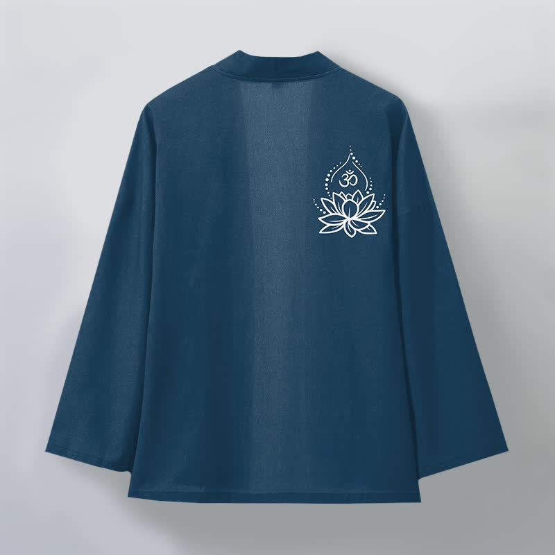 Buddha Stones Herren-Kimono aus Baumwolle mit Lotus-Om-Muster und offener Vorderseite - image 8