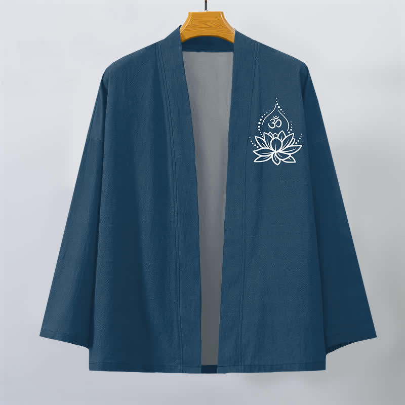 Buddha Stones Herren-Kimono aus Baumwolle mit Lotus-Om-Muster und offener Vorderseite - image 7