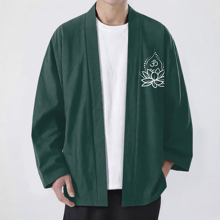 Buddha Stones Herren-Kimono aus Baumwolle mit Lotus-Om-Muster und offener Vorderseite - Dunkelgrün - US/UK/AU48, EU58 (4XL) - image 9
