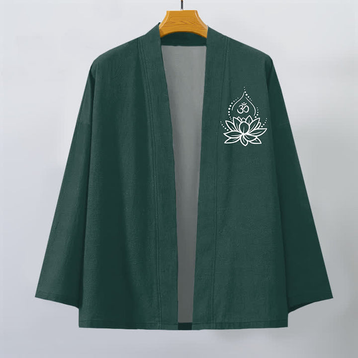 Buddha Stones Herren-Kimono aus Baumwolle mit Lotus-Om-Muster und offener Vorderseite - image 10