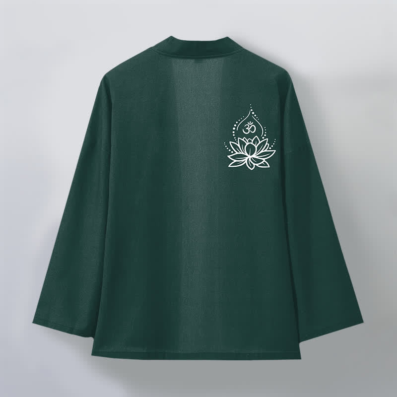 Buddha Stones Herren-Kimono aus Baumwolle mit Lotus-Om-Muster und offener Vorderseite - image 11