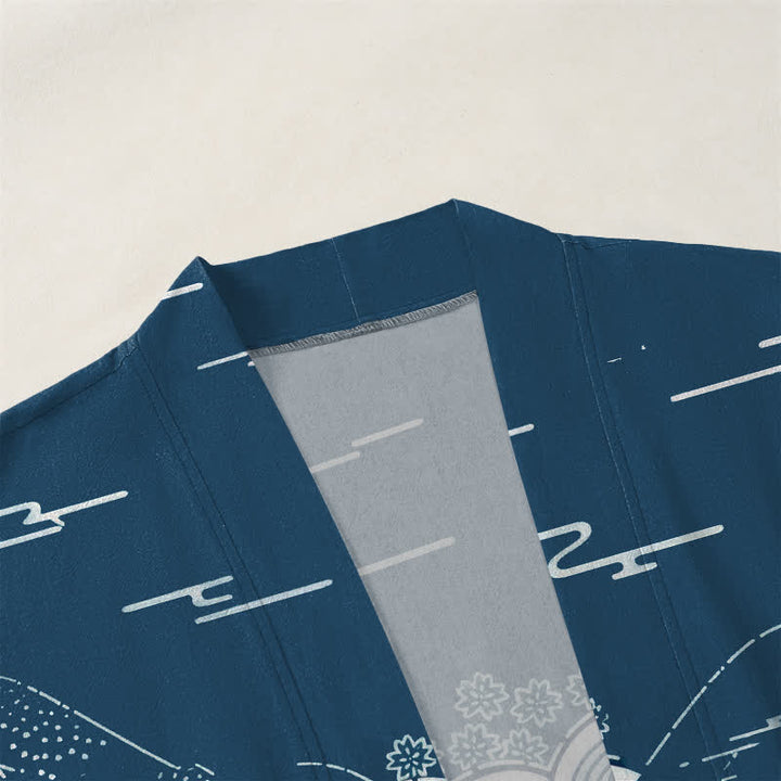 Buddha Stones Kimono aus Baumwolle mit japanischem Landschafts- und Wellenmuster, offener Vorderseite, für Herren - image 3