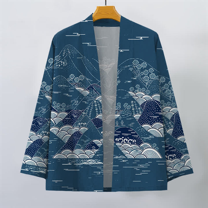 Buddha Stones Kimono aus Baumwolle mit japanischem Landschafts- und Wellenmuster, offener Vorderseite, für Herren - image 1