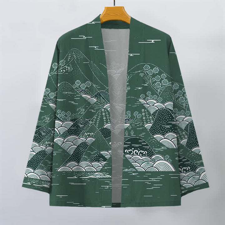 Buddha Stones Kimono aus Baumwolle mit japanischem Landschafts- und Wellenmuster, offener Vorderseite, für Herren - image 7