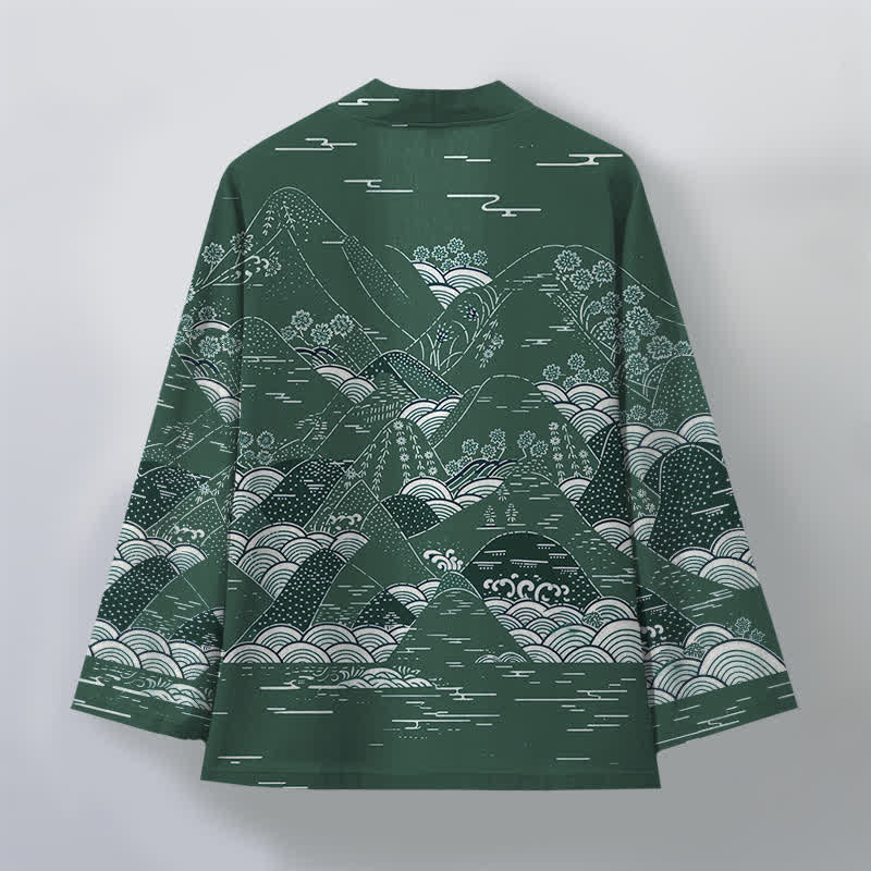 Buddha Stones Kimono aus Baumwolle mit japanischem Landschafts- und Wellenmuster, offener Vorderseite, für Herren - image 8