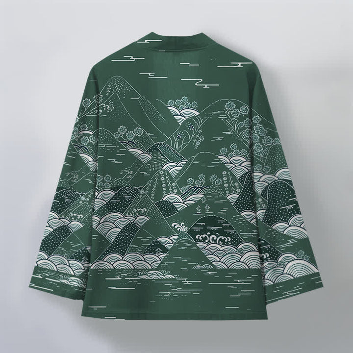 Buddha Stones Kimono aus Baumwolle mit japanischem Landschafts- und Wellenmuster, offener Vorderseite, für Herren - image 8