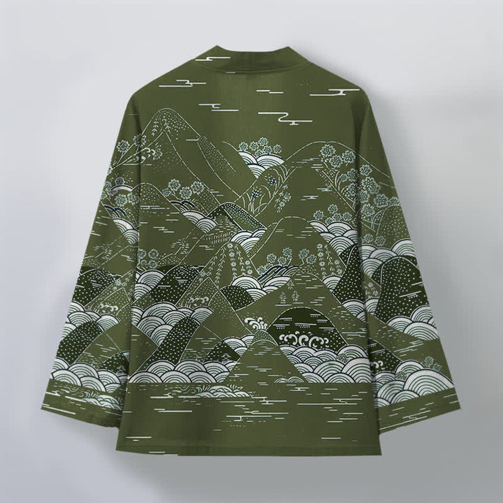 Buddha Stones Kimono aus Baumwolle mit japanischem Landschafts- und Wellenmuster, offener Vorderseite, für Herren - image 11