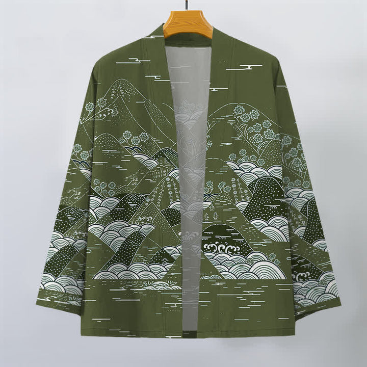 Buddha Stones Kimono aus Baumwolle mit japanischem Landschafts- und Wellenmuster, offener Vorderseite, für Herren - image 10